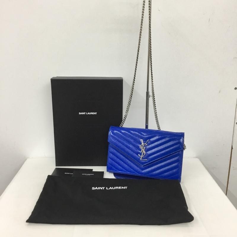 サンローラン SAINTLAURENT 財布 長財布 モノグラム チェーン ウォレット 箱有 ロゴ、文字 青 / ブルー / X 銀 / シルバー /  レディース USED 古着 中古 10147570