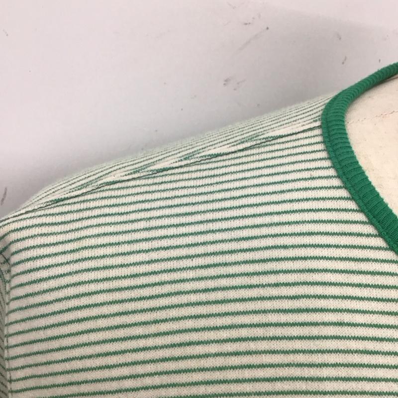 クッシュマン CUSHMAN カットソー 半袖 半袖カットソー ヘンリーネックカットソー プリントカットソー M ボーダー柄 白 / ホワイト / X 緑 / グリーン /  メンズ USED 古着 中古 10113129
