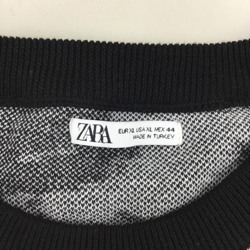 ザラ ZARA ニット、セーター 長袖 長袖ニットカットソー クルーネックカットソー セーター XL 総柄 白 / ホワイト / X 黒 / ブラック /  メンズ USED 古着 中古 10111314