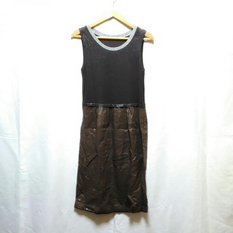 ペニーブラック PENNYBLACK ワンピース ひざ丈スカート 40 無地 茶 / ブラウン / X 銀 / シルバー /  レディース USED 古着 中古 10011893