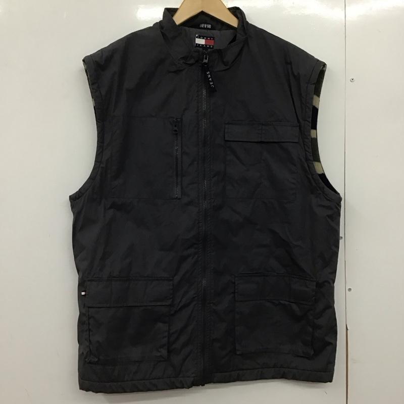 トミー ジーンズ TOMMY JEANS ベスト ベスト ジップアップベスト ノースリーブカットソー アウター スタンドカラー L 無地 灰 / グレー /  メンズ USED 古着 中古 10148362