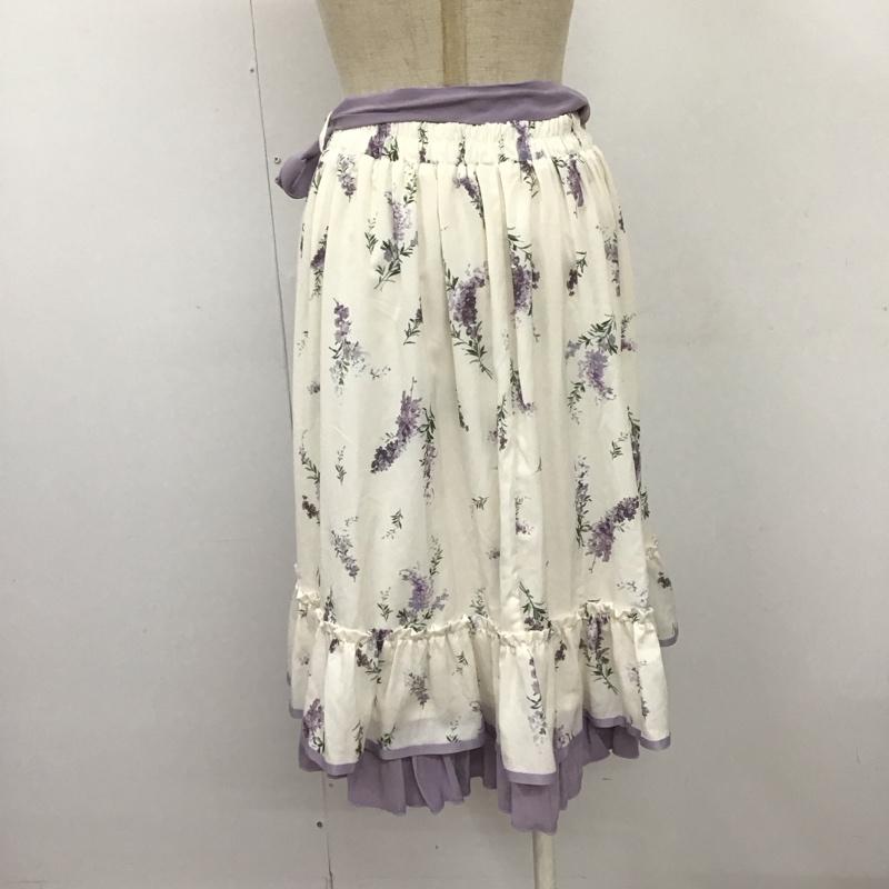 アクシーズファム axes femme スカート ひざ丈スカート CI285X33 ラベンダー柄 フリル リボン M 花柄 オフホワイト / オフホワイト / X 紫 / パープル /  レディース USED 古着 中古 10108595