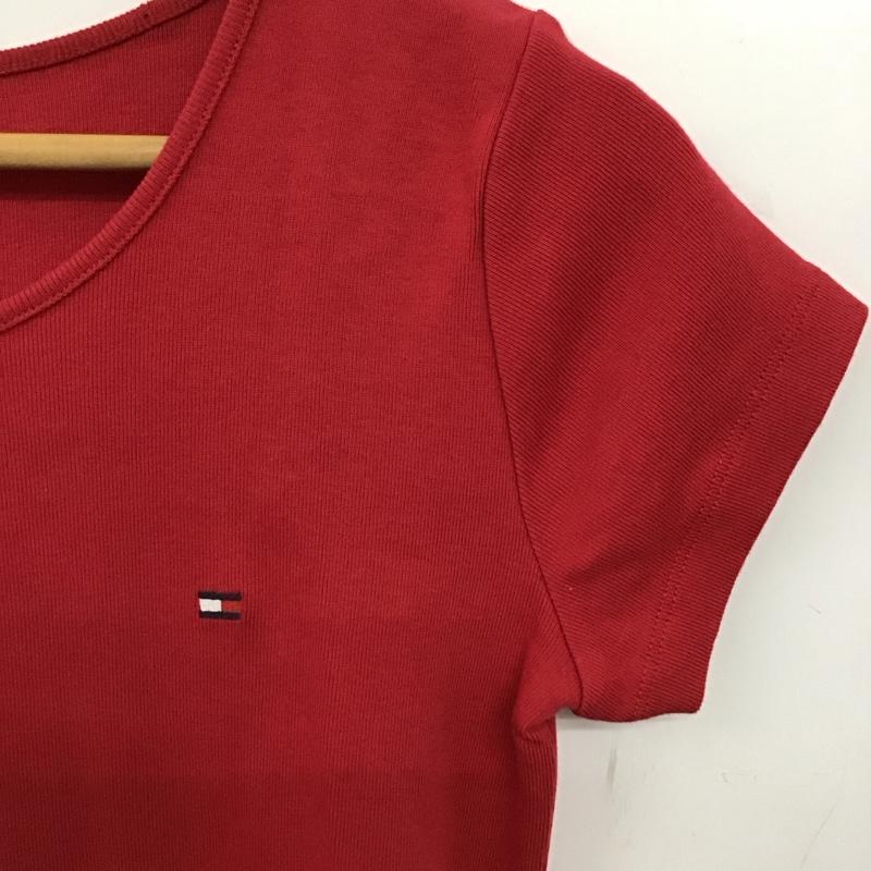 トミーヒルフィガー TOMMY HILFIGER Tシャツ 半袖 半袖カットソー プリントTシャツ クルーネックカットソー M ロゴ、文字 赤 / レッド /  レディース USED 古着 中古 10149415