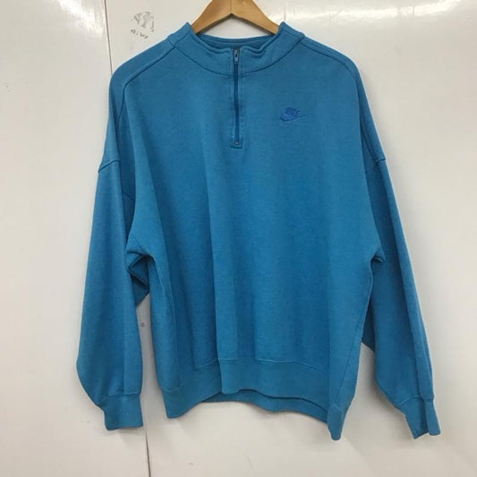ナイキ NIKE トレーナー 長袖 長袖トレーナー スウェット ジップアップネック プルオーバー 90s XL ロゴ、文字 青 / ブルー /  メンズ USED 古着 中古 10129062