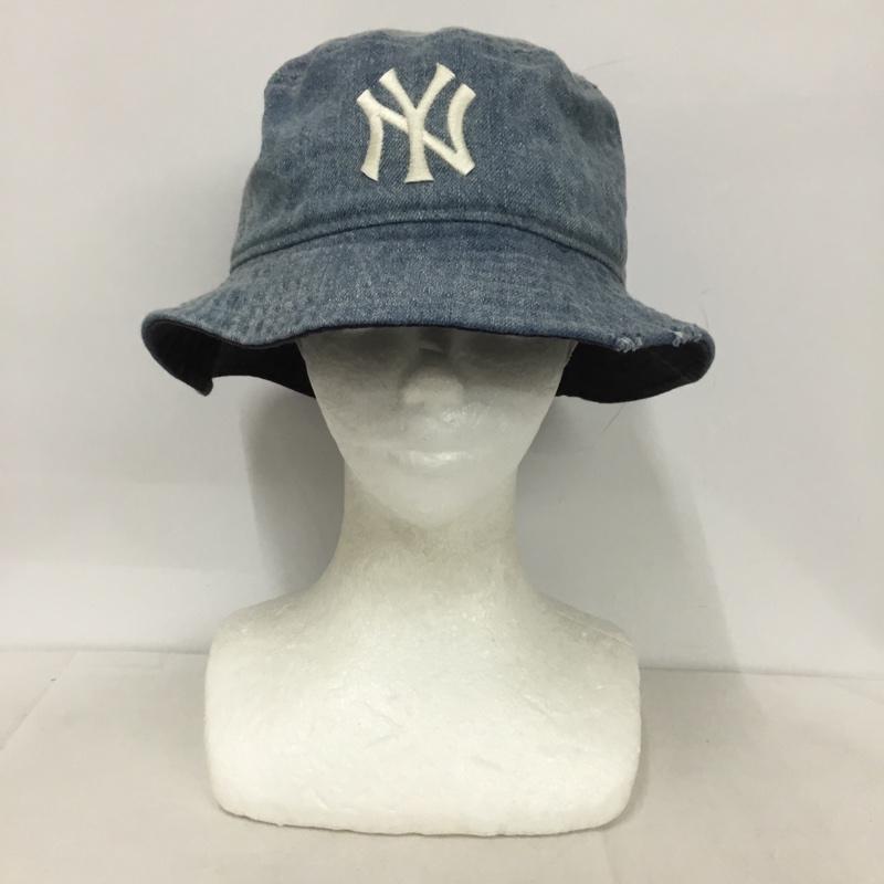 ニューエラ NEW ERA 帽子 ハット ニューヨーク ヤンキース ウォッシュドデニム NY バケットハット ロゴ、文字 X ダメージ加工 水色 / ライトブルー /  メンズ USED 古着 中古 10145790
