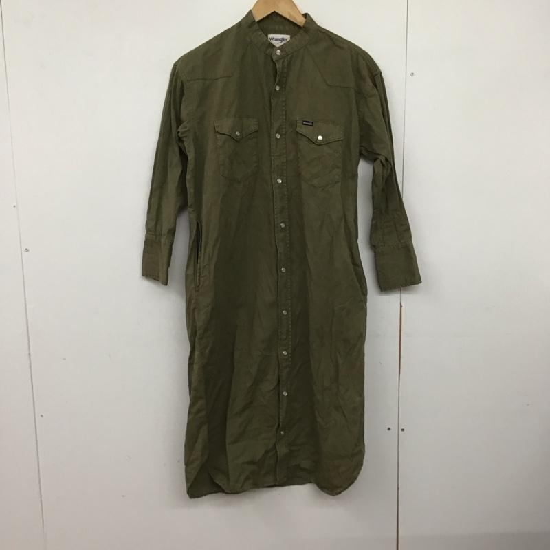 ラングラー Wrangler ワンピース ロングスカート 長袖シャツワンピース ロングワンピース ノーカラー フロントボタン FREE ロゴ、文字 カーキ / カーキ /  レディース USED 古着 中古 10147898