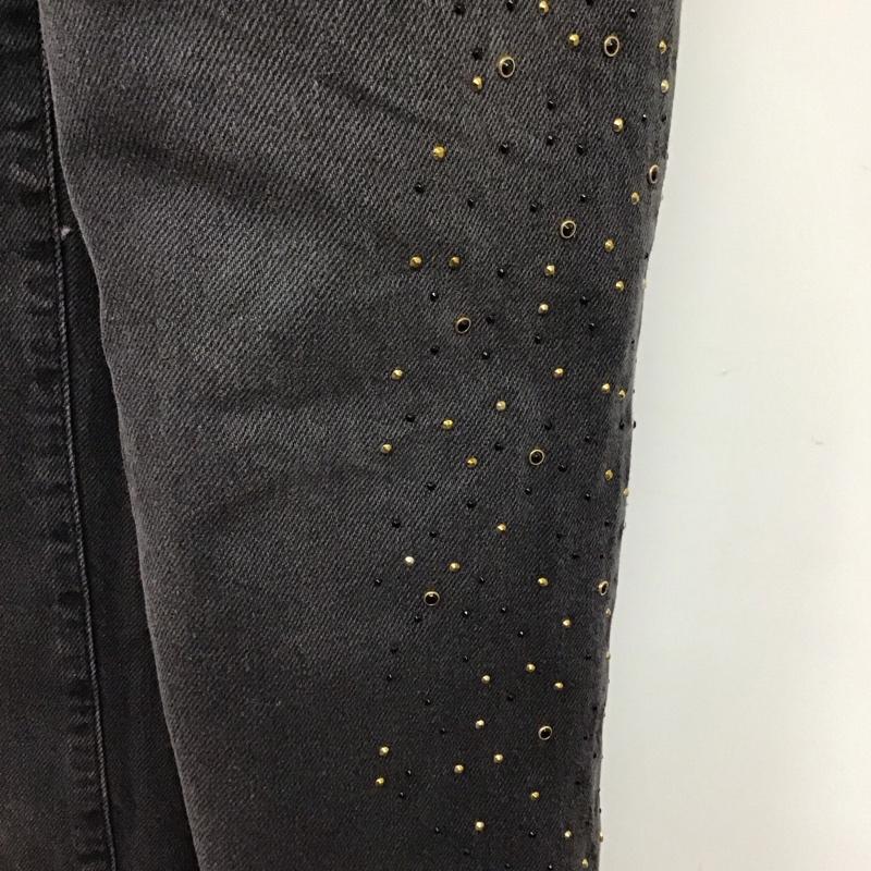 ザラ ZARA パンツ デニム、ジーンズ 6147 195 800 ストレート ハイウエスト スタッズ ビーズ カットオフ 無地 黒 / ブラック /  レディース USED 古着 中古 10120873