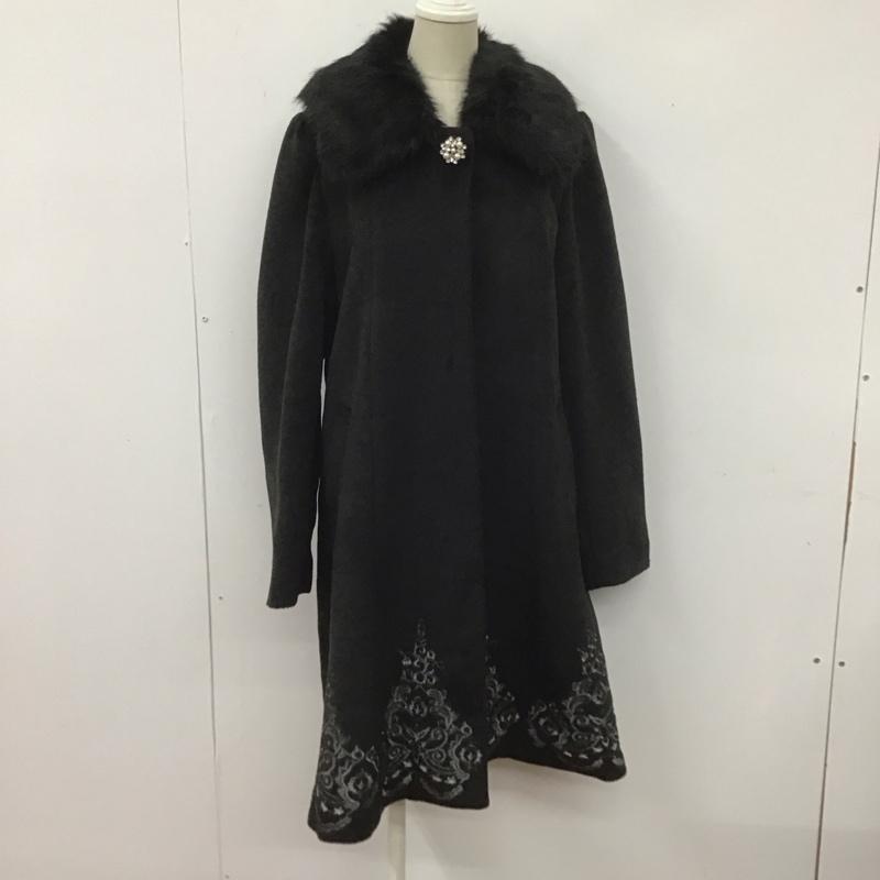アクシーズファム axes femme コート コート一般 ロングコート ロングジャケット ファーカラージャケット アウター L 無地 黒 / ブラック /  レディース USED 古着 中古 10107713