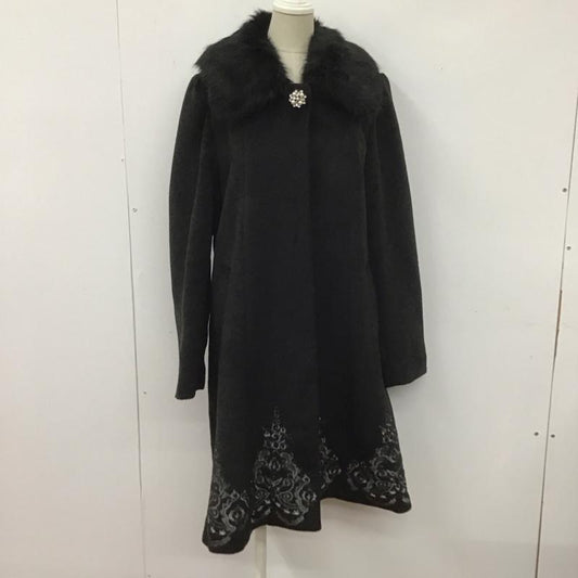 アクシーズファム axes femme コート コート一般 ロングコート ロングジャケット ファーカラージャケット アウター L 無地 黒 / ブラック /  レディース USED 古着 中古 10107713