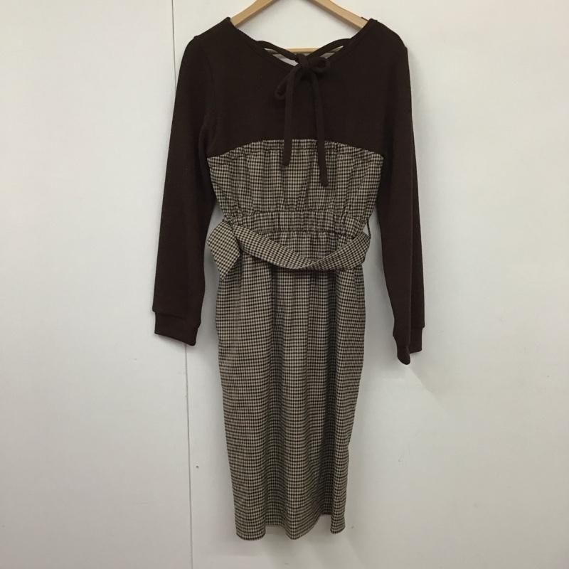 マジェスティックレゴン MAJESTIC LEGON ワンピース ひざ丈スカート 1096061056 チェックドッキングワンピース M 無地 X チェック 茶 / ブラウン /  レディース USED 古着 中古 10130332