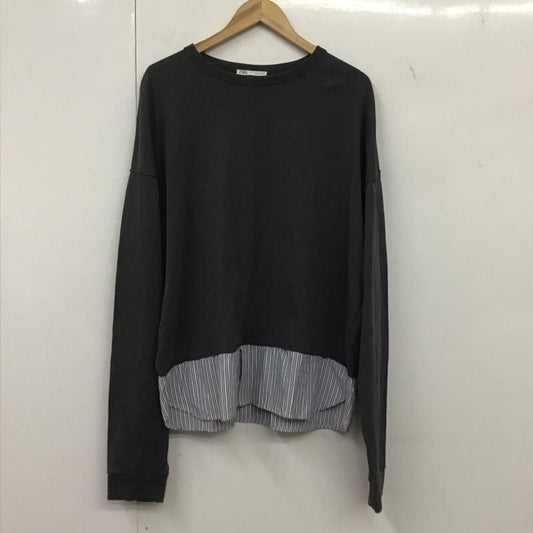 ザラ ZARA カットソー 長袖 長袖カットソー プリントカットソー クルーネック M 無地 灰 / グレー /  メンズ USED 古着 中古 10138740