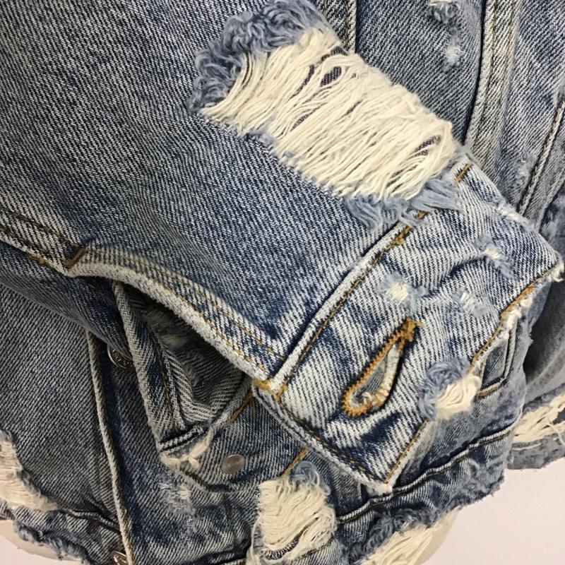ザラ ZARA ジャケット、上着 ジャケット、ブレザー デニムジャケット カラージャケット 長袖ジャケット ダメージ加工ブルゾン L 無地 インディゴ / インディゴ /  メンズ USED 古着 中古 10110811