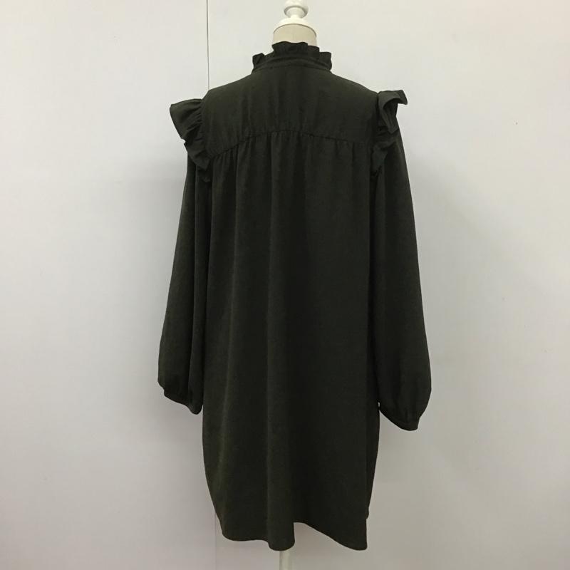 ザラ ZARA ワンピース ミニスカート フリル スタンドカラー 長袖 S 無地 カーキ / カーキ /  レディース USED 古着 中古 10113503