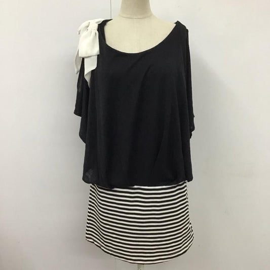 セシルマクビー CECIL McBEE ワンピース ひざ丈スカート 14AT59 ノースリーブ M ボーダー柄 黒 / ブラック / X 白 / ホワイト /  レディース USED 古着 中古 10117377