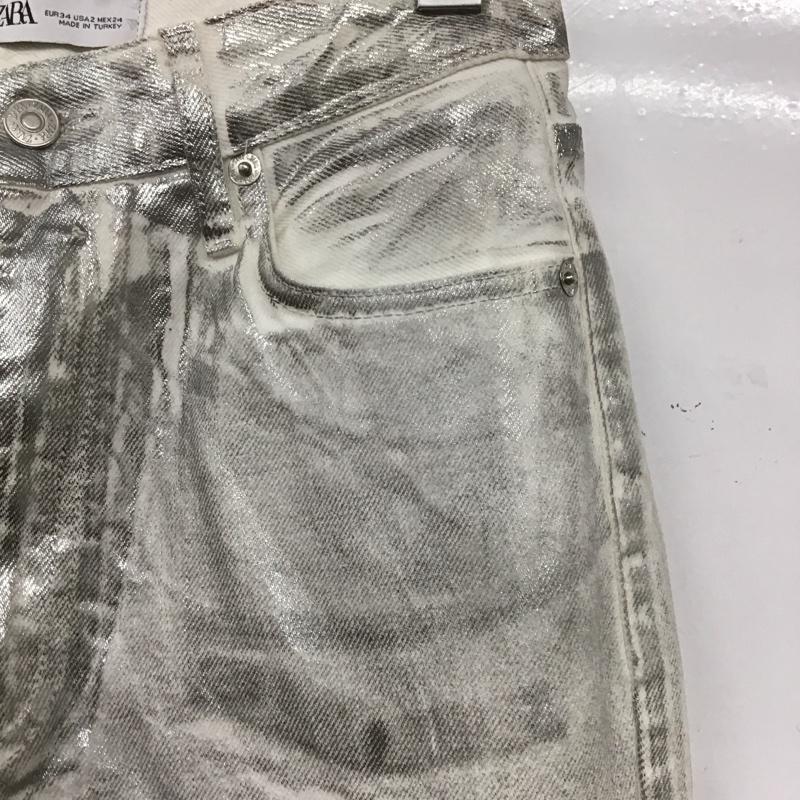 ザラ ZARA パンツ デニム、ジーンズ デニムパンツ ワイドパンツ カジュアルパンツ 36インチ 無地 白 / ホワイト / X 銀 / シルバー /  レディース USED 古着 中古 10145425