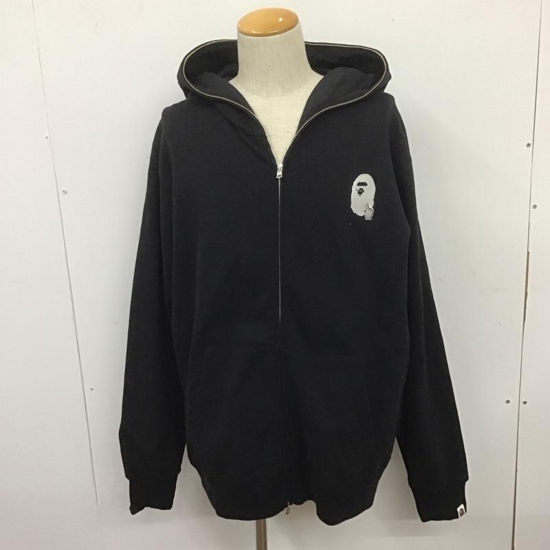 アベイシングエイプ A BATHING APE パーカー 長袖 ジップアップパーカー 長袖パーカー フード付きパーカー XXL ロゴ、文字 黒 / ブラック /  メンズ USED 古着 中古 10107415