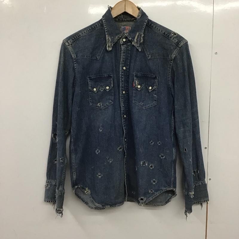 リーバイス Levi s シャツ、ブラウス 長袖 長袖デニムシャツ カラーシャツ 長袖シャツ クラッシュ XS ダメージ加工 インディゴ / インディゴ /  メンズ USED 古着 中古 10147597