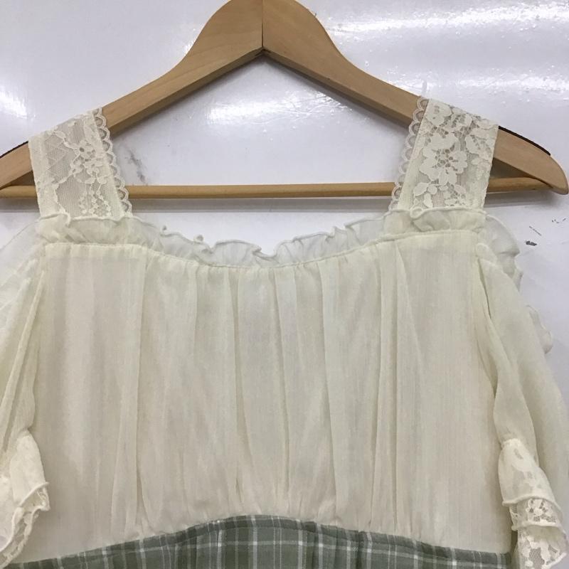 アクシーズファム axes femme ワンピース ひざ丈スカート CI351x54 ２ｗａｙドッキングワンピース FREE 無地 X チェック 白 / ホワイト / X 緑 / グリーン /  レディース USED 古着 中古 10147851
