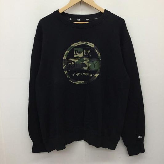 ニューエラ NEW ERA トレーナー 長袖 L ロゴ、文字 黒 / ブラック /  メンズ USED 古着 中古 10138464