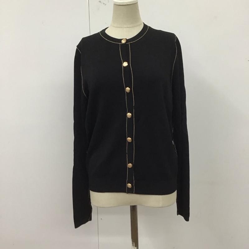 ザラ ZARA カーディガン 長袖 長袖ニットカーディガン リブニットカーディガン 前ボタン M 無地 黒 / ブラック /  レディース USED 古着 中古 10123857