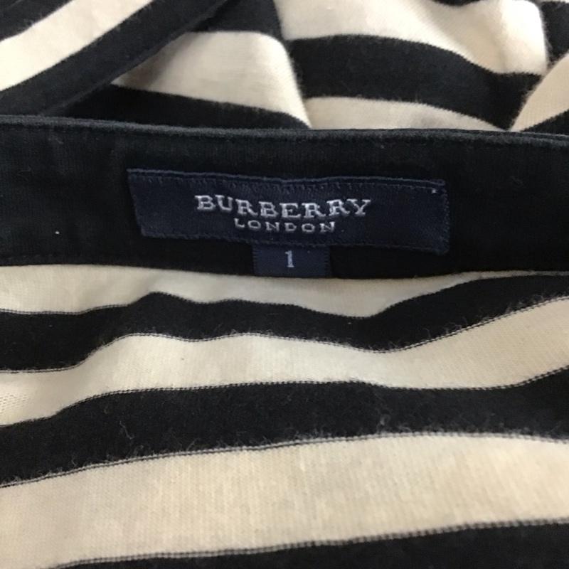 バーバリーロンドン Burberry London ワンピース ひざ丈スカート FAD84-517-10 肩ボタン ボーダー 1 ワンポイント 黒 / ブラック / X ベージュ / ベージュ /  レディース USED 古着 中古 10107401