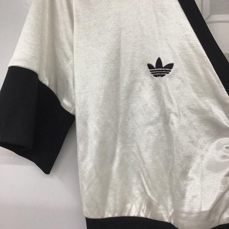 アディダス adidas カーディガン 半袖 半袖カーディガン 前開き 薄手 M ロゴ、文字 白 / ホワイト / X 黒 / ブラック /  レディース USED 古着 中古 10136748