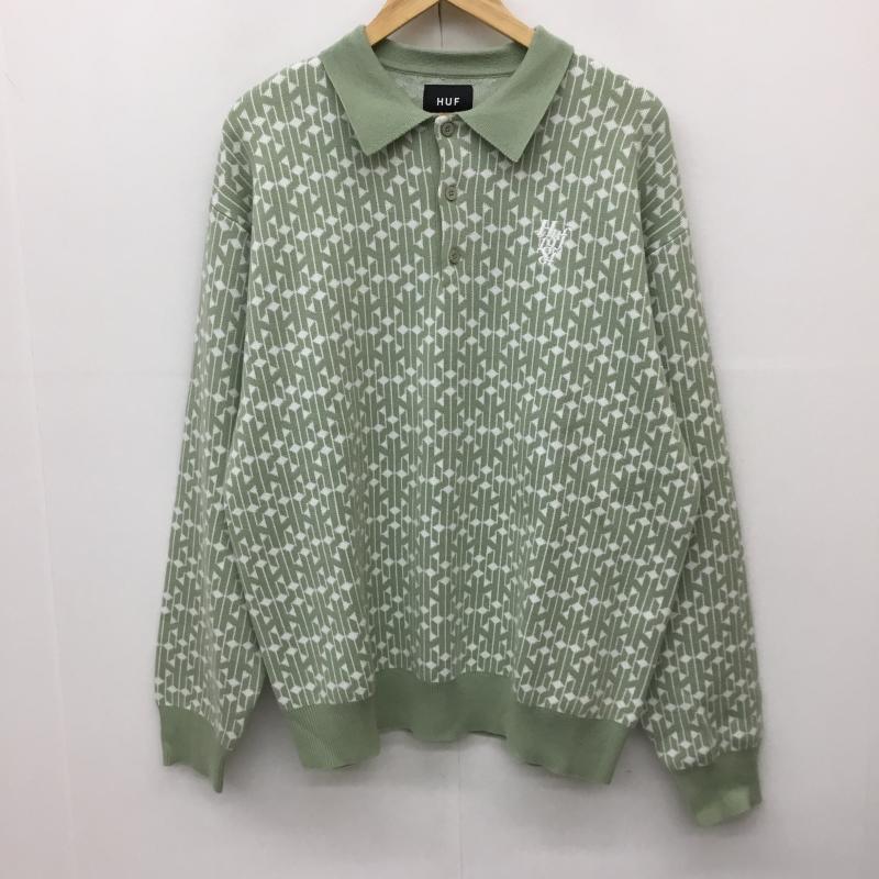 ハフ HUF ニット、セーター 長袖 L ロゴ、文字 緑 / グリーン / X 白 / ホワイト /  メンズ USED 古着 中古 10143903