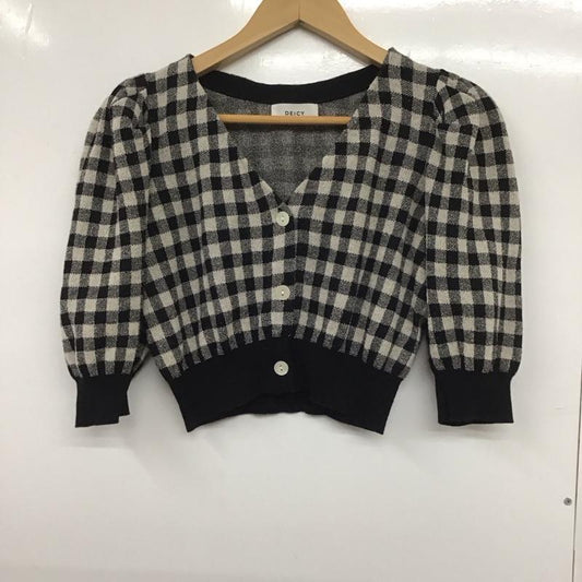 デイシー DEICY カーディガン 半袖 FREE チェック 白 / ホワイト / X 黒 / ブラック /  レディース USED 古着 中古 10132851