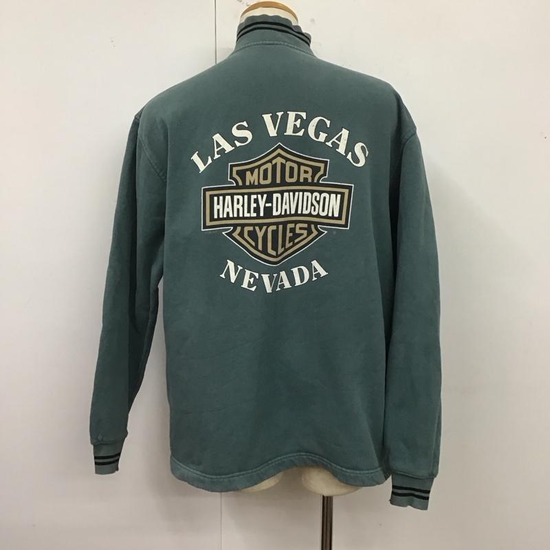ハーレーダビッドソン Harley-Davidson トレーナー 長袖 長袖トレーナー スウェット ジップアップネック リブスウェットカットソー L ロゴ、文字 緑 / グリーン /  メンズ USED 古着 中古 10124331