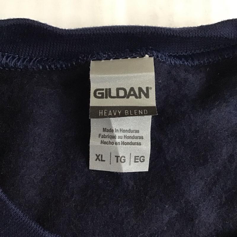 ギルダン GILDAN トレーナー 長袖 長袖トレーナー スウェット クルーネック リブスウェットカットソー XL ロゴ、文字 紺 / ネイビー /  メンズ USED 古着 中古 10115720