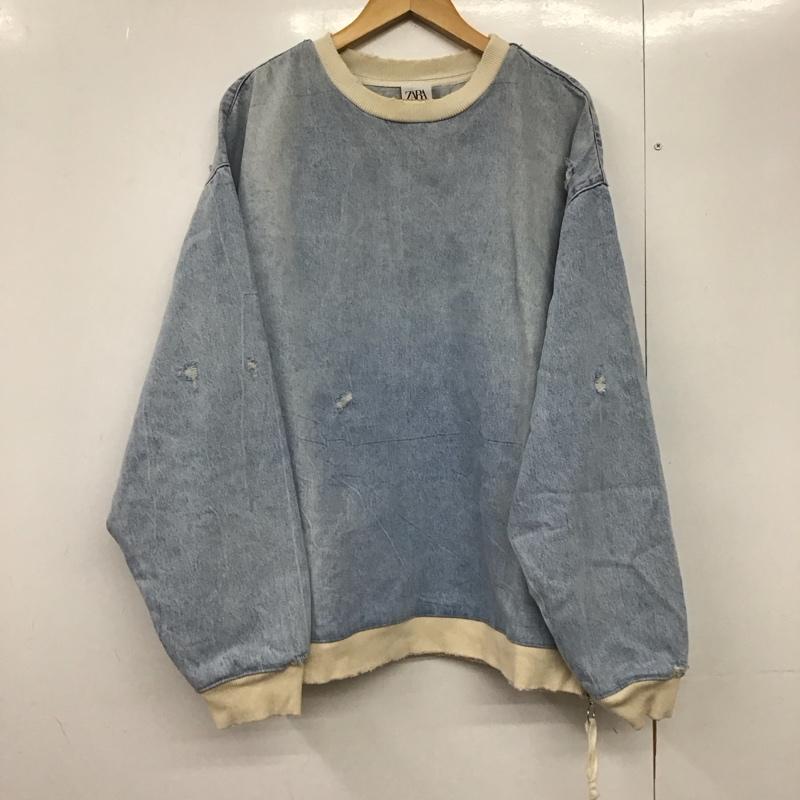 ザラ ZARA カットソー 長袖 長袖カットソー 無地カットソー クルーネック L 無地 インディゴ / インディゴ /  メンズ USED 古着 中古 10144611