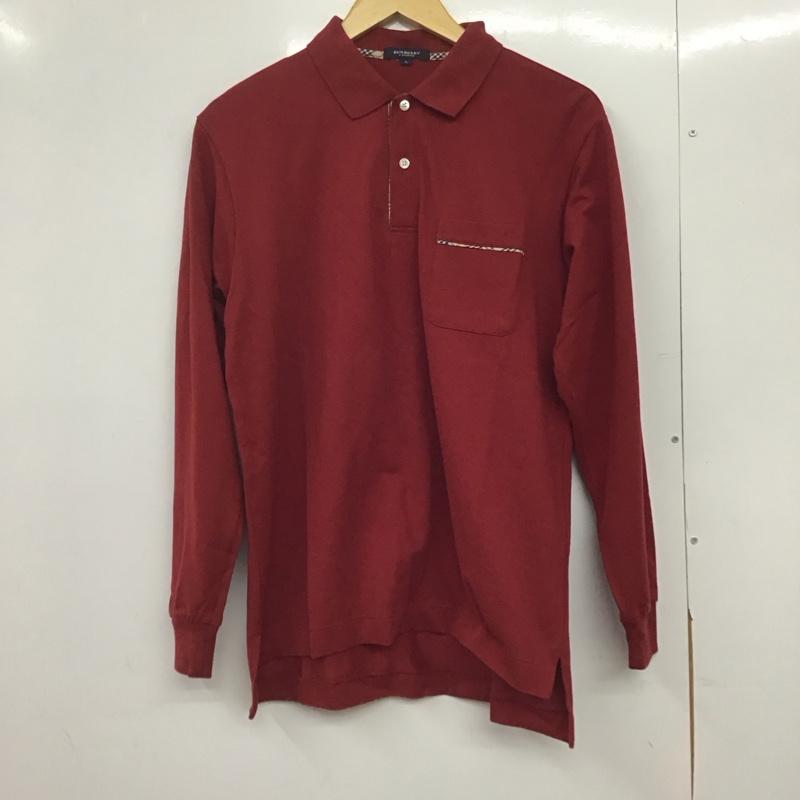 バーバリーロンドン Burberry London ポロシャツ 長袖 長袖ポロシャツ 長袖カットソー カラーシャツ L 無地 えんじ / ワインレッド /  メンズ USED 古着 中古 10145257