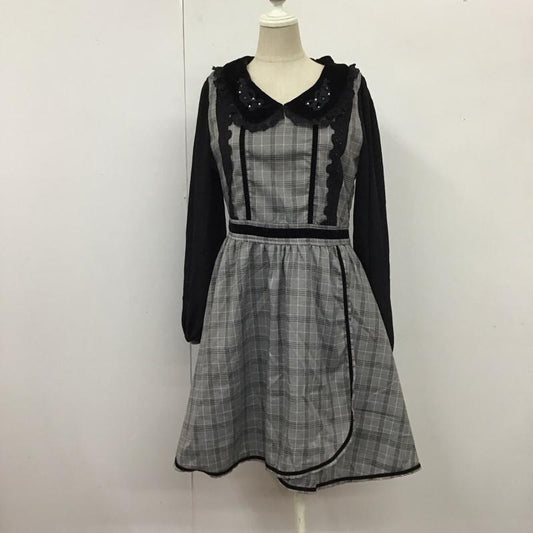 アクシーズファム axes femme ワンピース ひざ丈スカート 長袖ワンピース フレアワンピース ウエスト切り替えワンピース M チェック 黒 / ブラック / X 灰 / グレー /  レディース USED 古着 中古 10118248