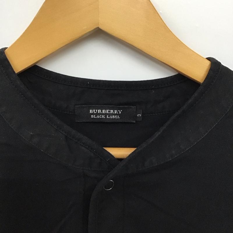 バーバリーブラックレーベル BURBERRY BLACK LABEL カットソー 半袖 半袖カットソー ヘンリーネックカットソー 3 ロゴ、文字 黒 / ブラック /  メンズ USED 古着 中古 10150626