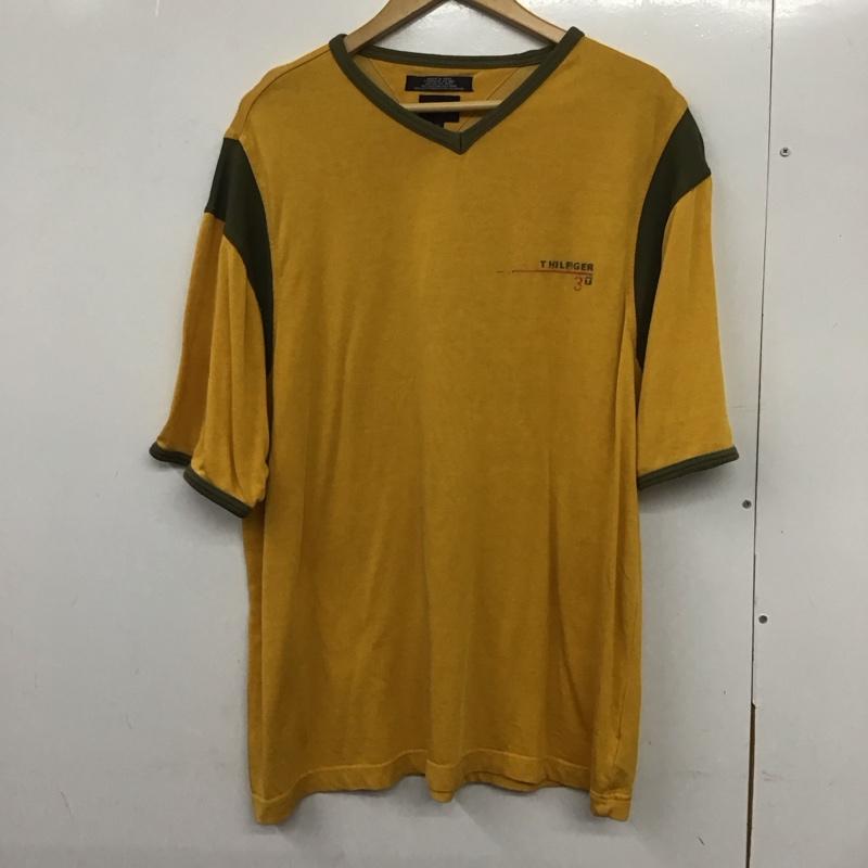 トミー ジーンズ TOMMY JEANS Tシャツ 半袖 半袖カットソー プリントTシャツ Vネックカットソー XL ロゴ、文字 黄 / イエロー /  メンズ USED 古着 中古 10132603