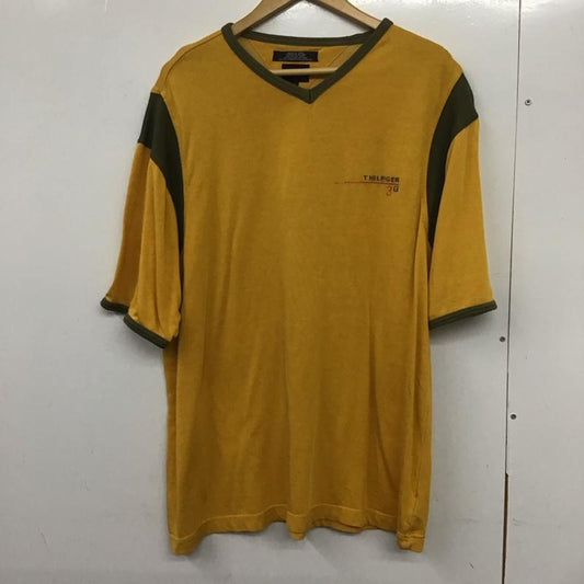 トミー ジーンズ TOMMY JEANS Tシャツ 半袖 半袖カットソー プリントTシャツ Vネックカットソー XL ロゴ、文字 黄 / イエロー /  メンズ USED 古着 中古 10132603
