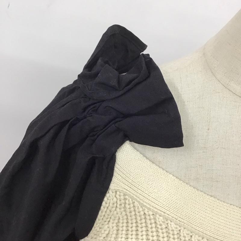 ザラ ZARA ニット、セーター 七分袖 6771/036/070 コントラストディティール オフショルダーニットプルオーバー S 無地 黒 / ブラック / X オフホワイト / オフホワイト /  レディース USED 古着 中古 10124040