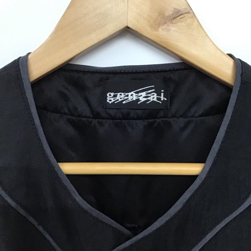 ゲンザイ genzai シャツ、ブラウス 半袖 半袖シャツ ノーカラーシャツ 前ボタン L ロゴ、文字 黒 / ブラック /  メンズ USED 古着 中古 10146209