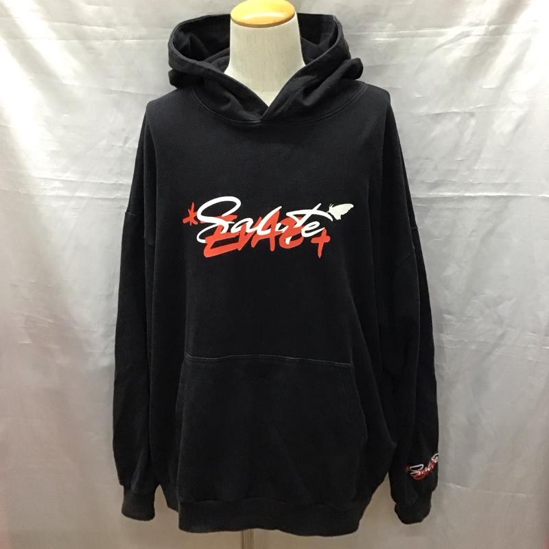 サルーテ SALUTE パーカー 長袖 プルオーバー フーディー EVAE バックプリント L ロゴ、文字 黒 / ブラック /  メンズ USED 古着 中古 10118029