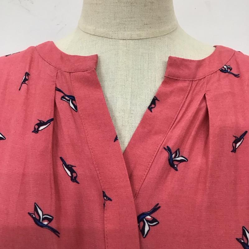 トミーヒルフィガー TOMMY HILFIGER ワンピース ひざ丈スカート 鳥 半袖 4 総柄 桃 / ピンク /  レディース USED 古着 中古 10112634