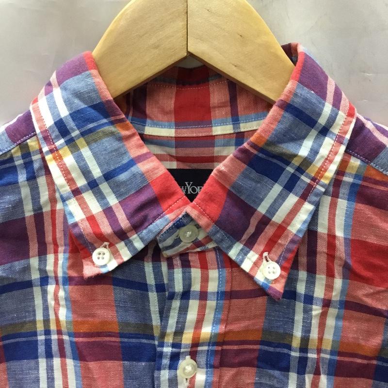 ニューヨーカー NEWYORKER シャツ、ブラウス 半袖 16-77-2736 ボタンダウン コットン リネン 綿麻 M チェック マルチカラー / マルチカラー /  メンズ USED 古着 中古 10117801