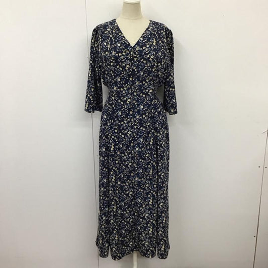 ナチュラルクチュール natural couture ワンピース ロングスカート 720180 五分袖 Vネック FREE 花柄 紺 / ネイビー /  レディース USED 古着 中古 10115508