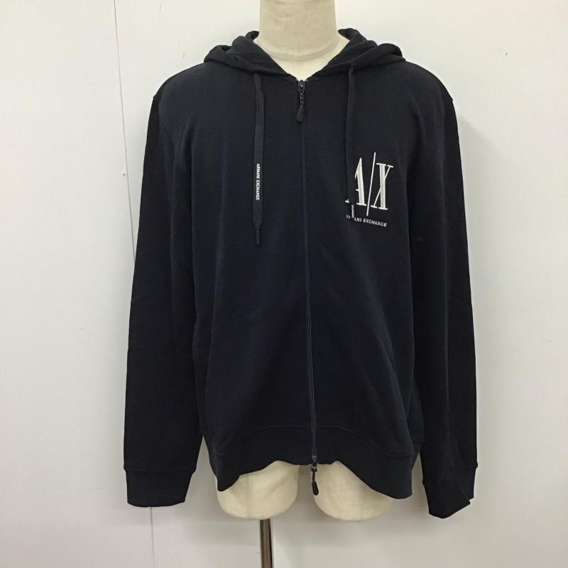 アルマーニエクスチェンジ A/X ARMANIEXCHANGE パーカー 長袖 ジップアップパーカー 長袖パーカー フード付きパーカー L ロゴ、文字 黒 / ブラック /  メンズ USED 古着 中古 10119456