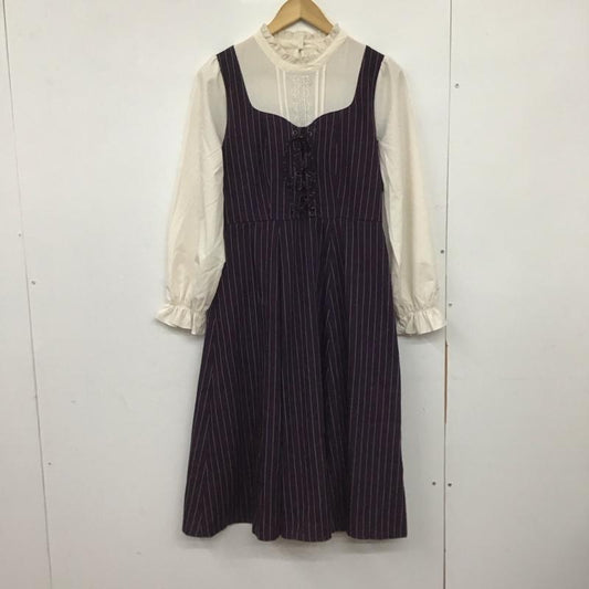 アクシーズファム axes femme ワンピース ロングスカート 長袖ロングワンピース シャツワンピース フレアスカート FREE ストライプ 紫 / パープル /  レディース USED 古着 中古 10149040