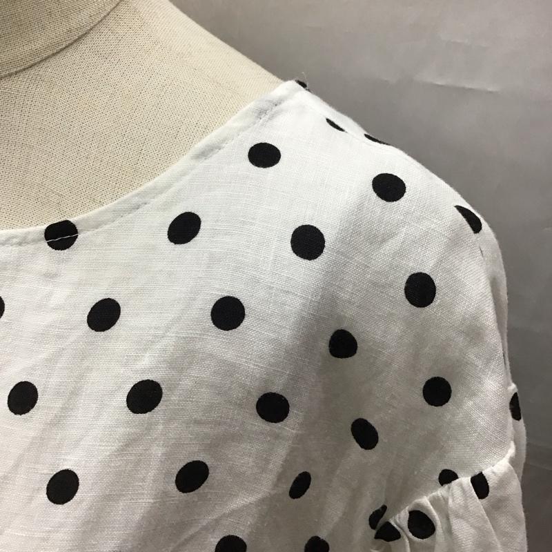 ザラウーマン ZARA WOMAN カットソー 七分袖 4886 046 251 リネン リボン XS ドット 白 / ホワイト / X 黒 / ブラック /  レディース USED 古着 中古 10116947
