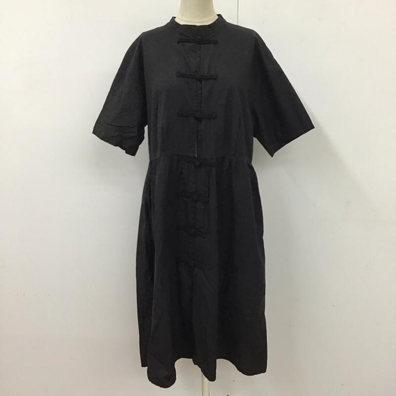 メルロー merlot ワンピース ロングスカート チャイナボタン 半袖 無地 黒 / ブラック /  レディース USED 古着 中古 10118357