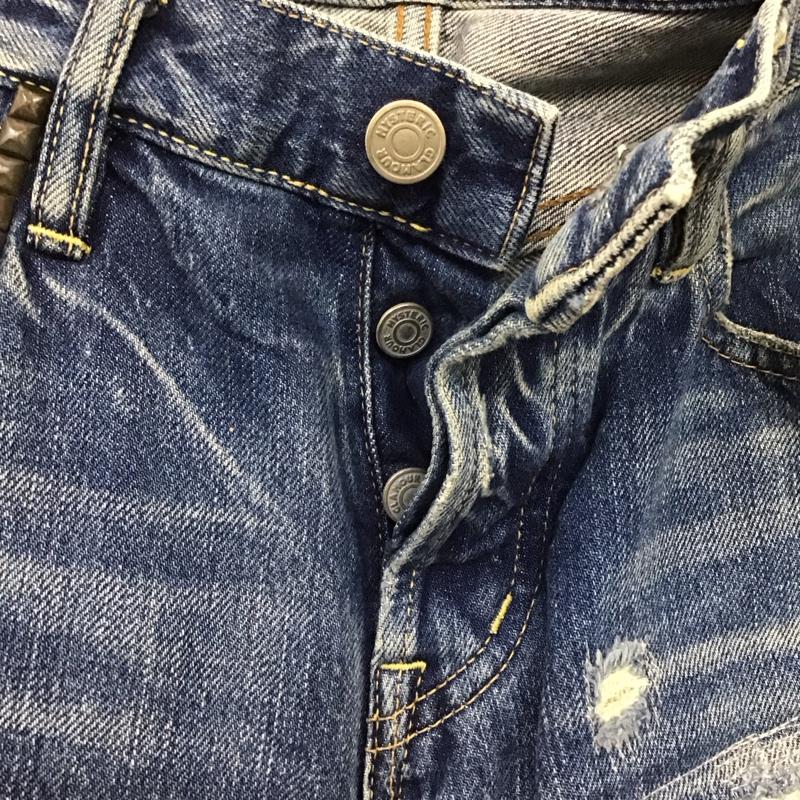 ヒステリックグラマー HYSTERIC GLAMOUR パンツ デニム、ジーンズ デニムパンツ スリムパンツ ジーンズ スタッズ 30インチ ダメージ加工 インディゴ / インディゴ /  メンズ USED 古着 中古 10120047