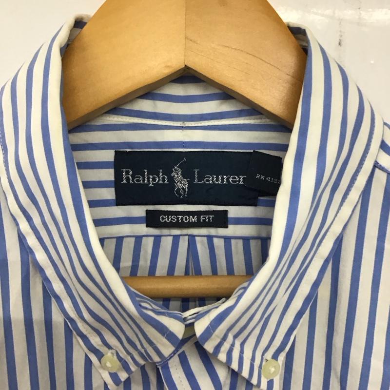 ラルフローレン RALPHLAUREN シャツ、ブラウス 半袖 ボタンダウン ストライプ L ワンポイント 白 / ホワイト / X 水色 / ライトブルー /  メンズ USED 古着 中古 10133573