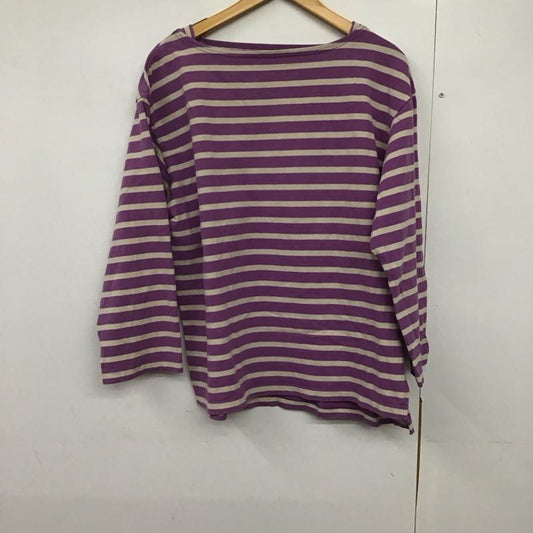 フリークスストア FREAK S STORE カットソー 七分袖 FREE ボーダー柄 白 / ホワイト / X 紫 / パープル /  レディース USED 古着 中古 10142894