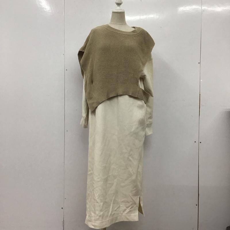 ニコアンド niko and... ワンピース ロングスカート m211sh12sb 長袖ワンピース クルーネックワンピース ロングワンピース M 無地 白 / ホワイト / X ベージュ / ベージュ /  レディース USED 古着 中古 10109009